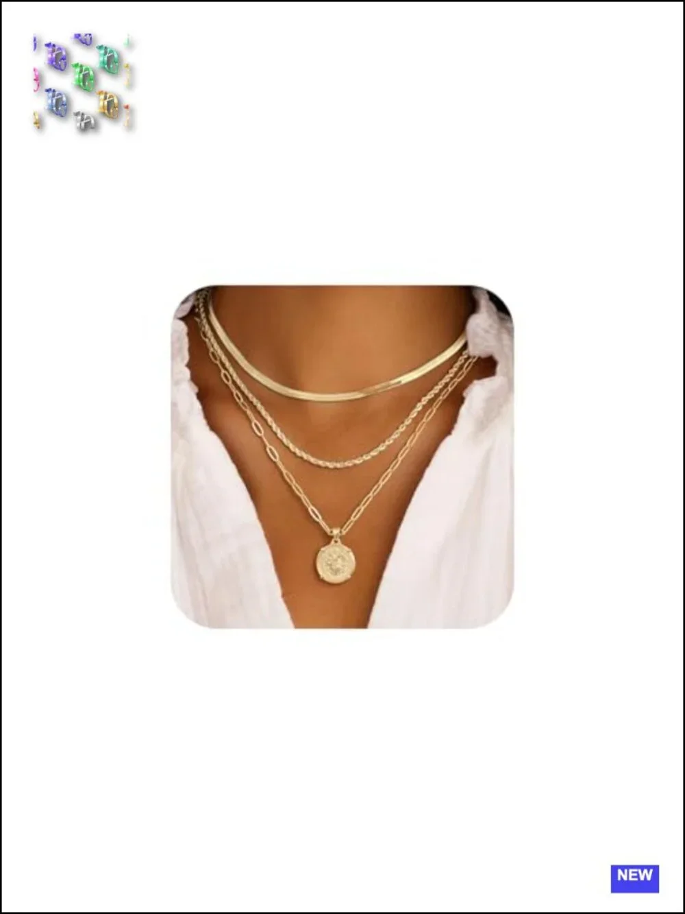 Layered Gold Necklaces Set for Women - 14K Gold Plated, Stackable Pendant